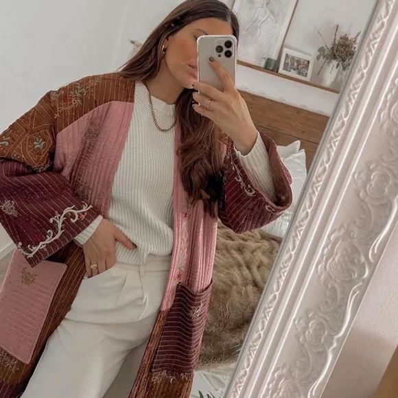 Zara Embroidered Patchwork Kimono Coat Size Medium/Large